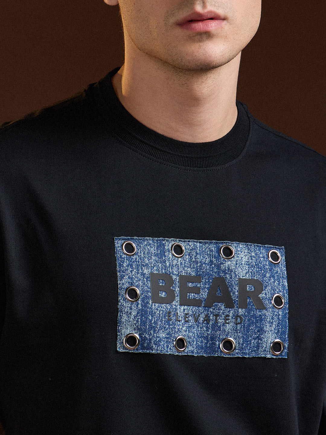 Men Black Oversize Graphic Design Crew Neck T-shirt