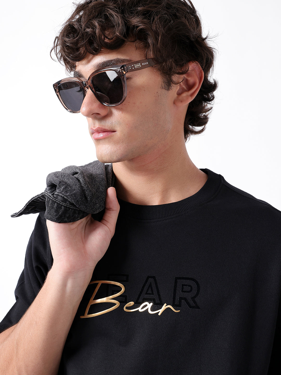 Men Black Graphic Cotton Crew Neck T-Shirt