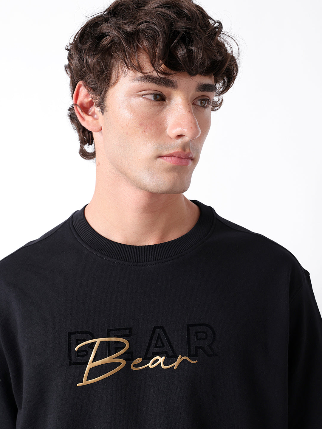 Men Black Graphic Cotton Crew Neck T-Shirt