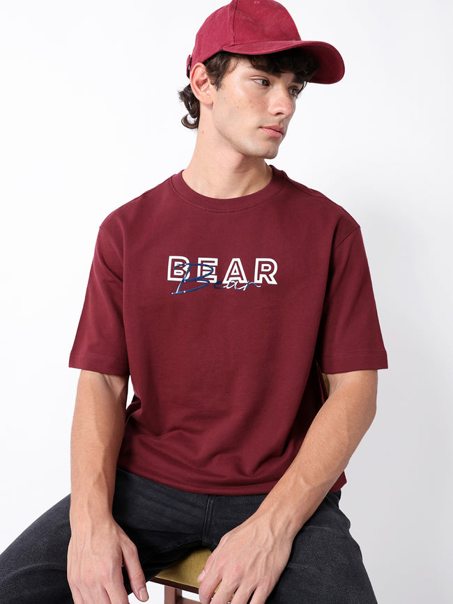 Men Maroon Graphic Cotton Crew Neck T-Shirt