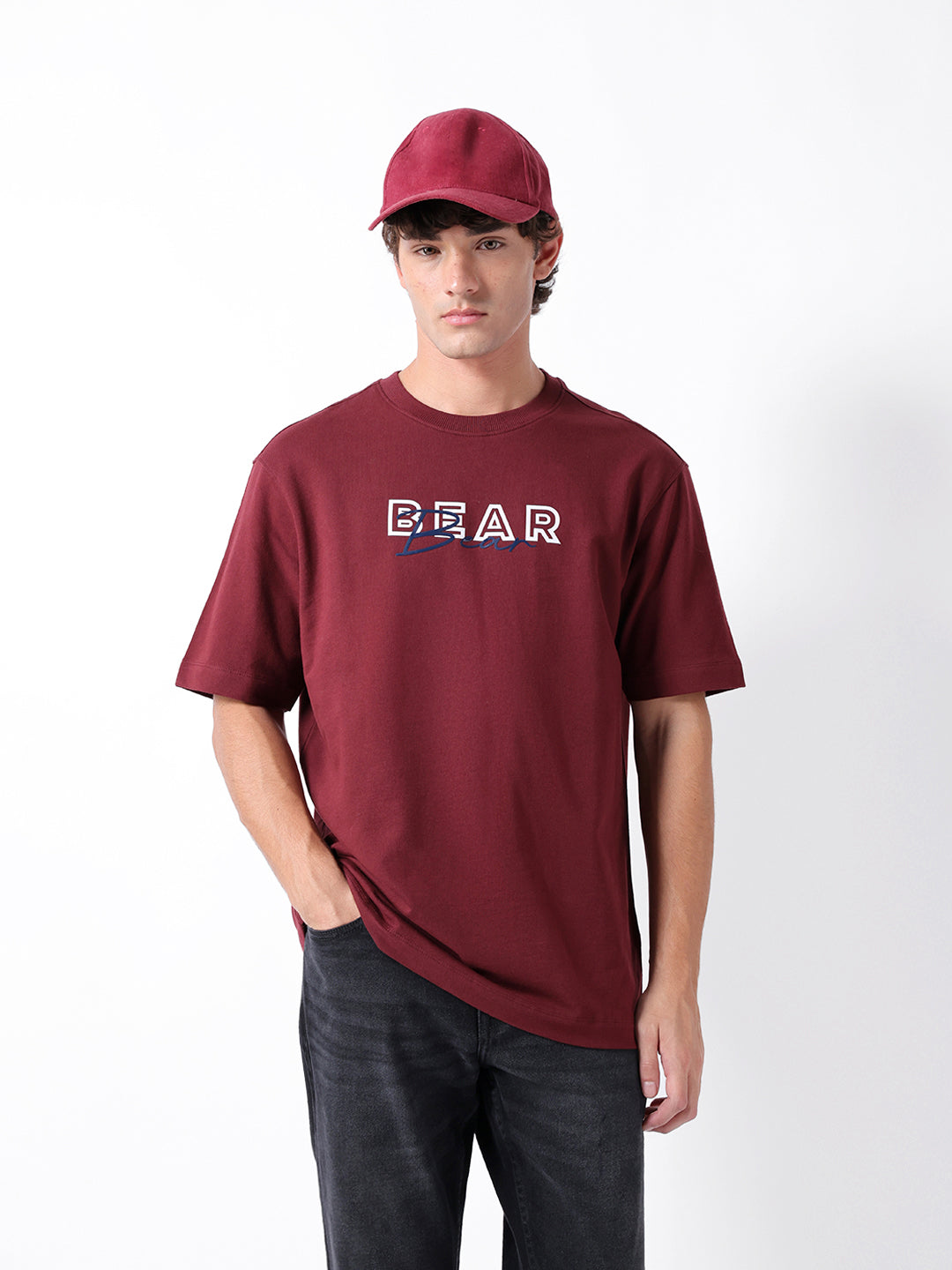 Men Maroon Graphic Cotton Crew Neck T-Shirt