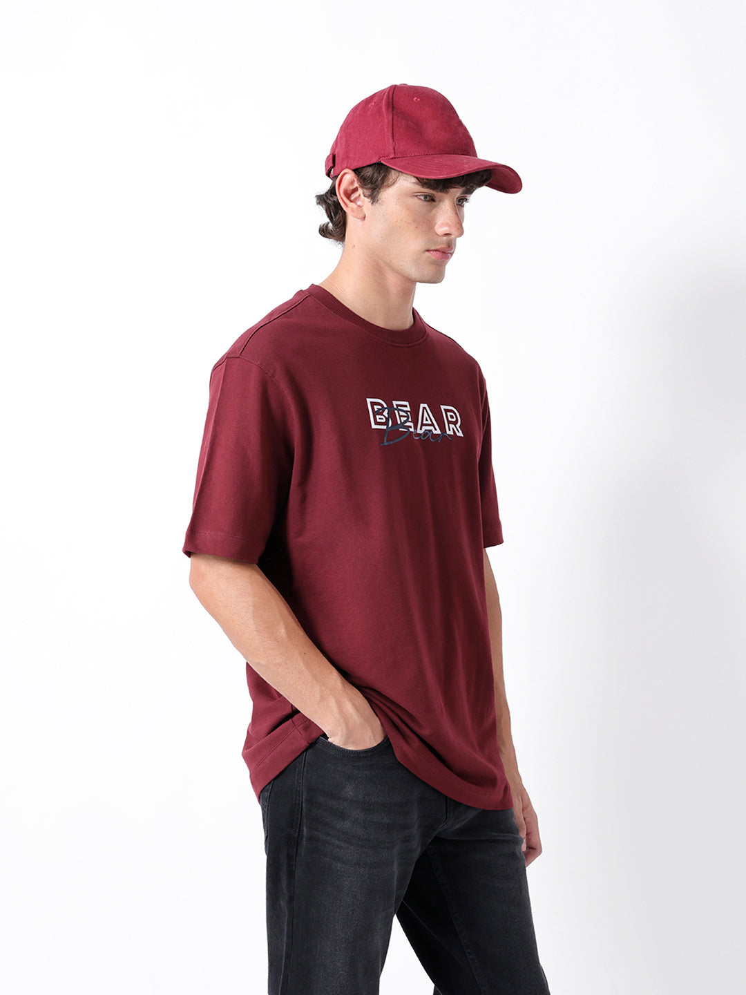 Men Maroon Graphic Cotton Crew Neck T-Shirt