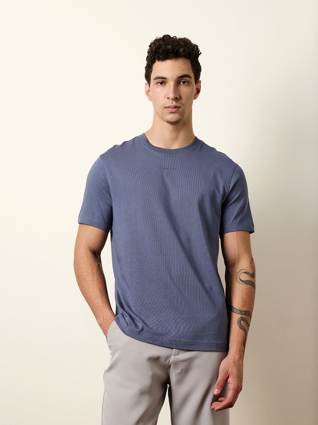 Men Blue Half Sleeve Regular T-Shirt