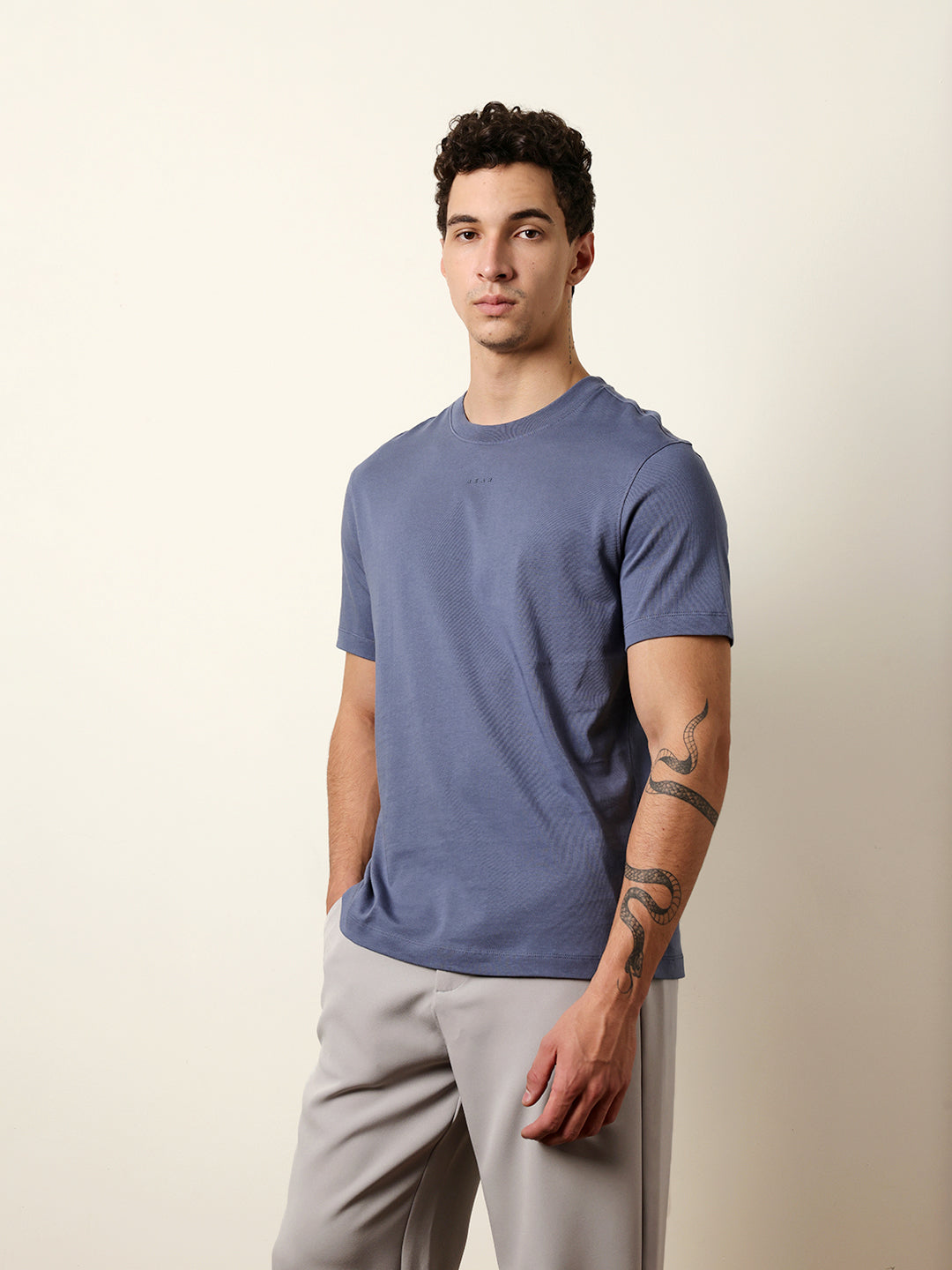 Men Blue Half Sleeve Regular T-Shirt