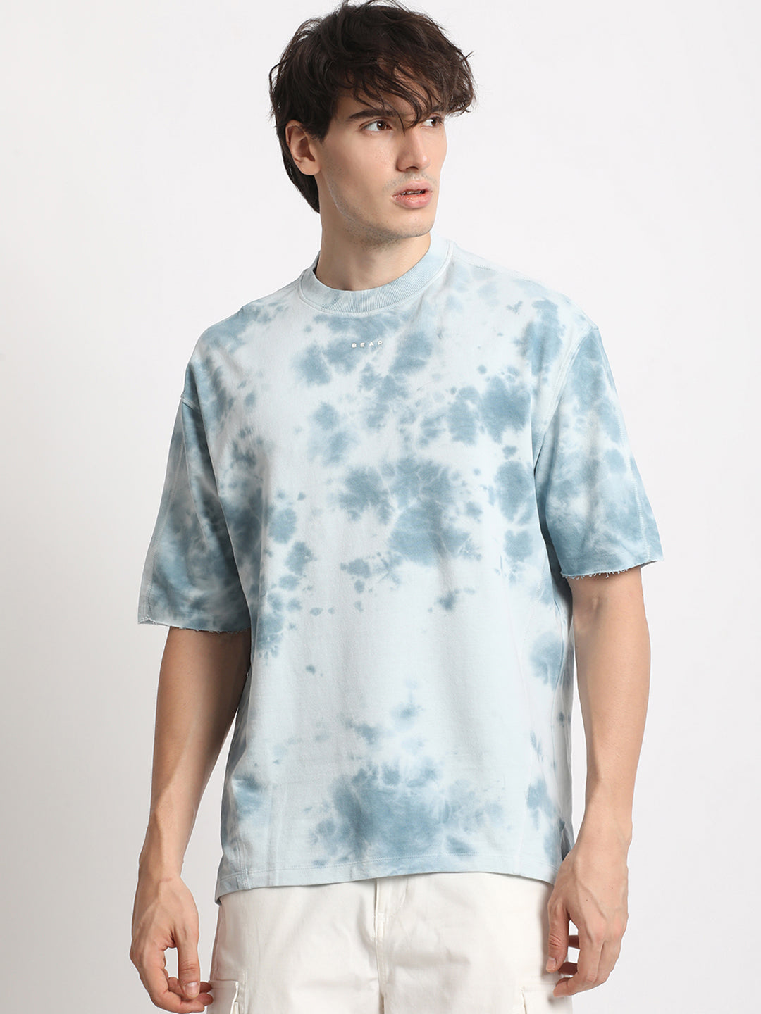 Men Blue Tie and Dye Oversized Fit Round Neck T-shirt