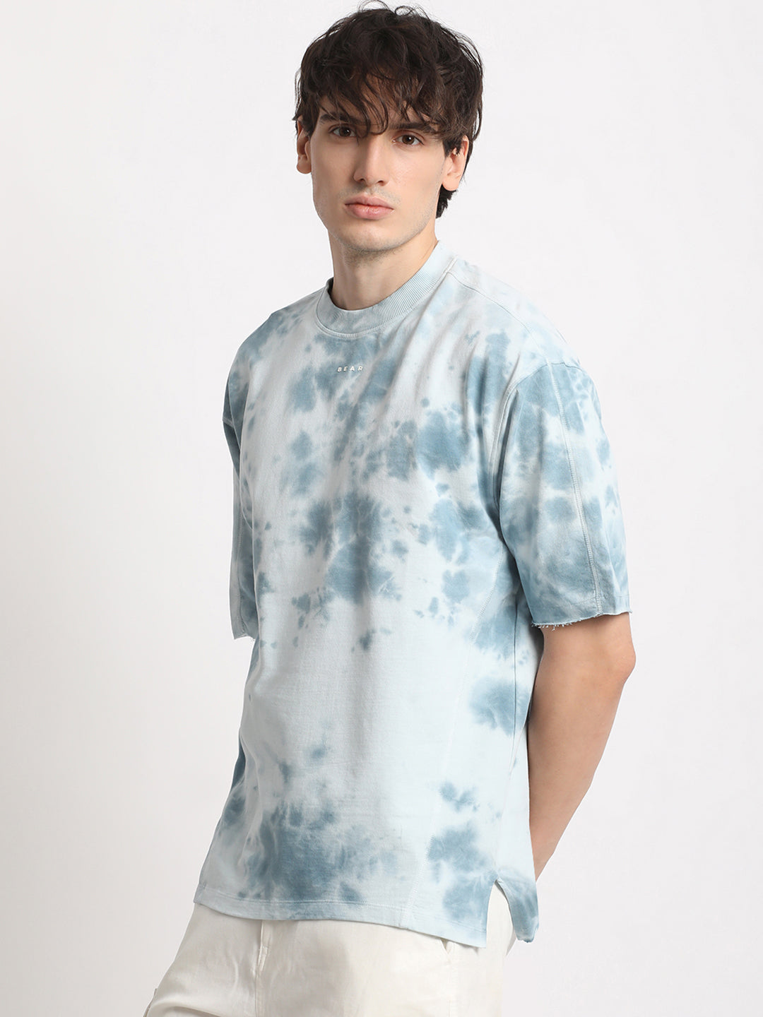 Men Blue Tie and Dye Oversized Fit Round Neck T-shirt