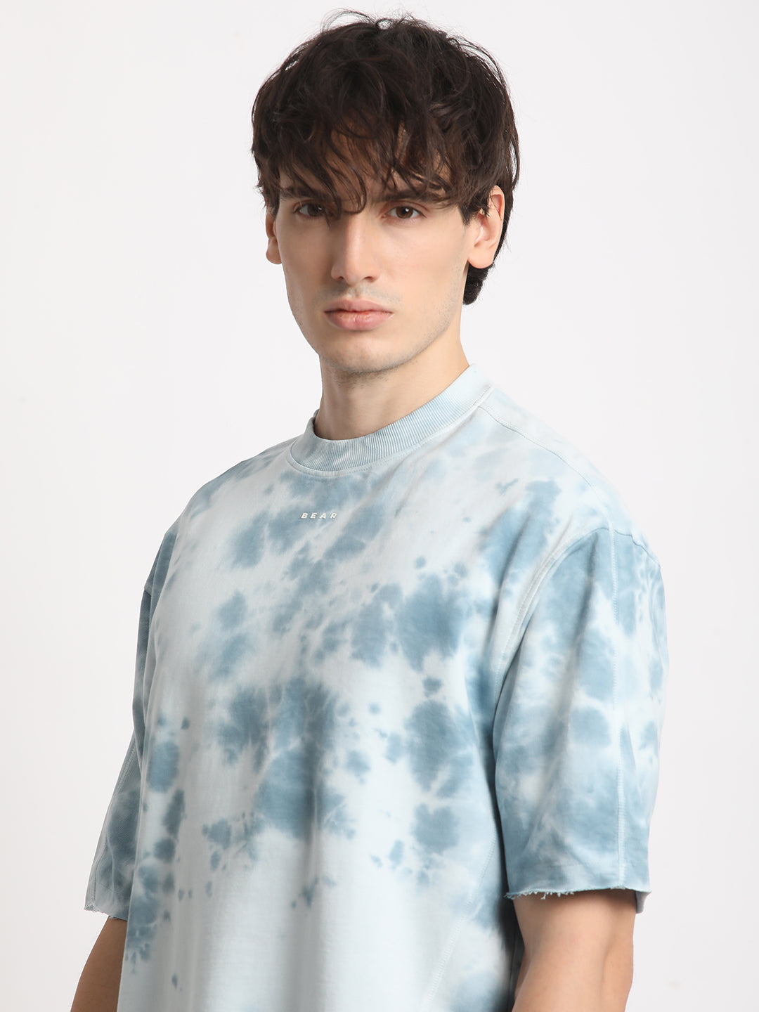 Men Blue Tie and Dye Oversized Fit Round Neck T-shirt