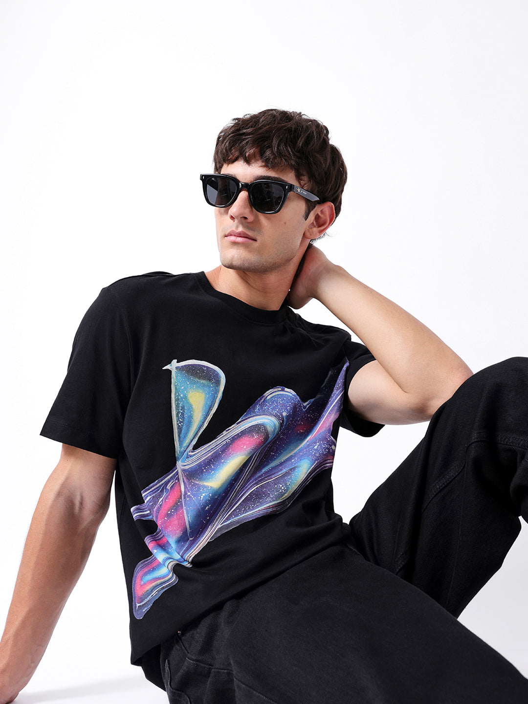 Men Black Graphic Cotton T-Shirt