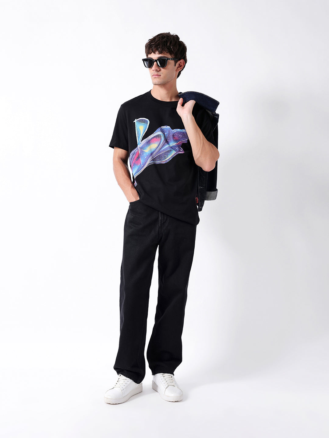 Men Black Graphic Cotton T-Shirt