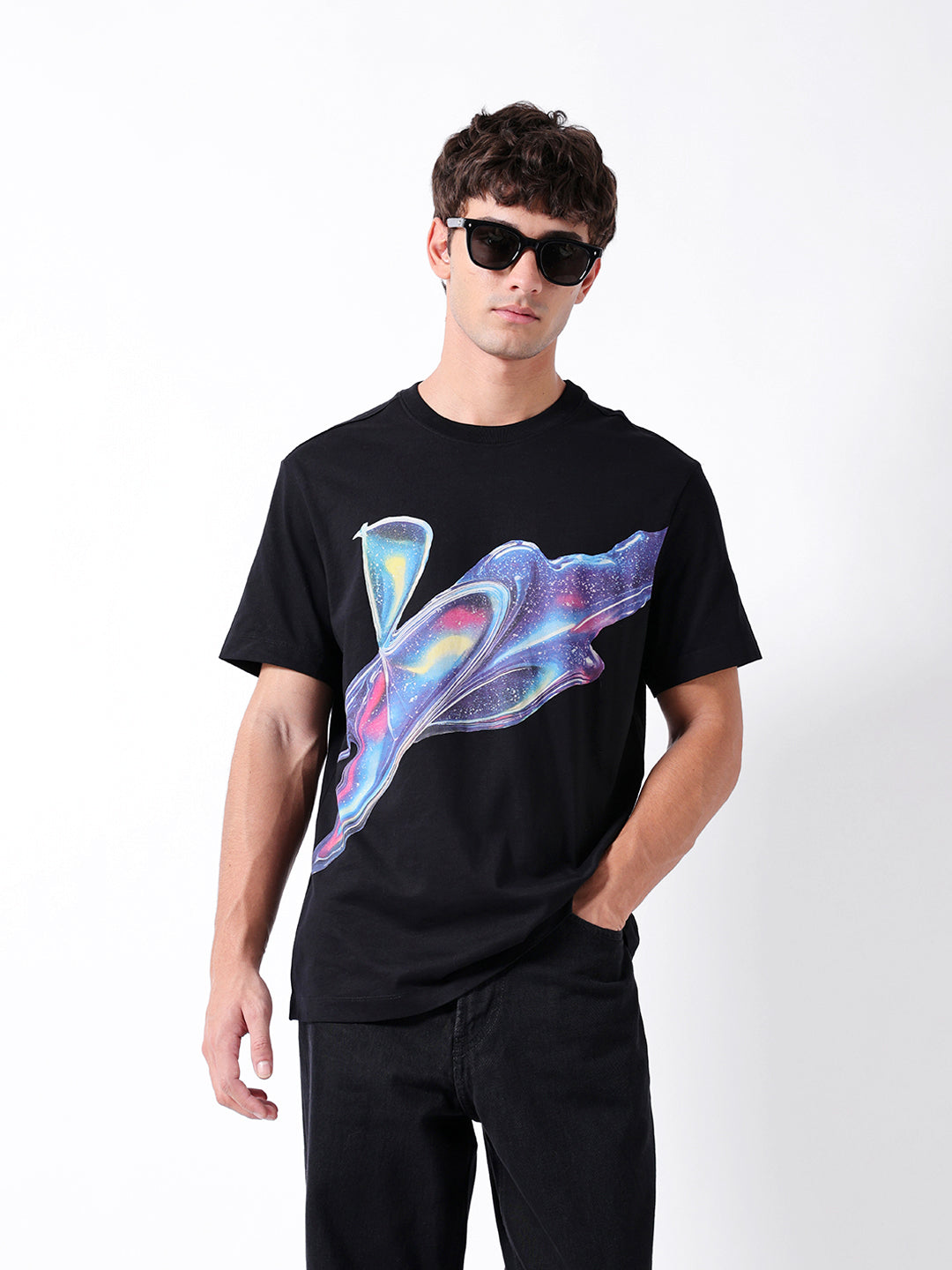 Men Black Graphic Cotton T-Shirt