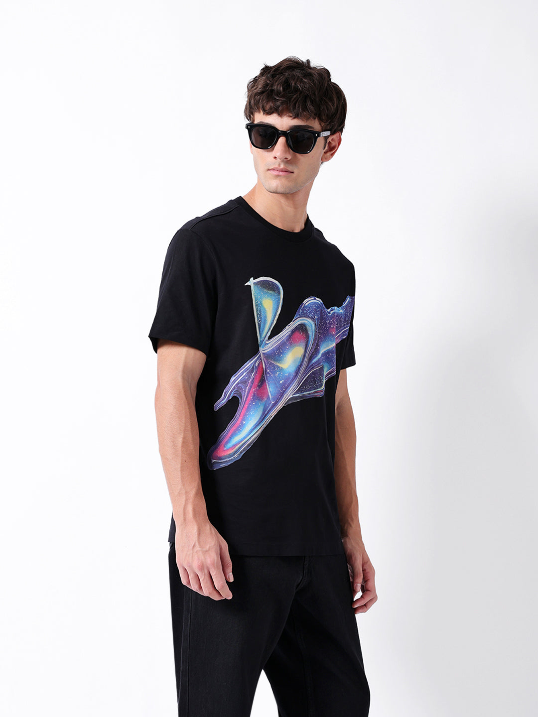 Men Black Graphic Cotton T-Shirt