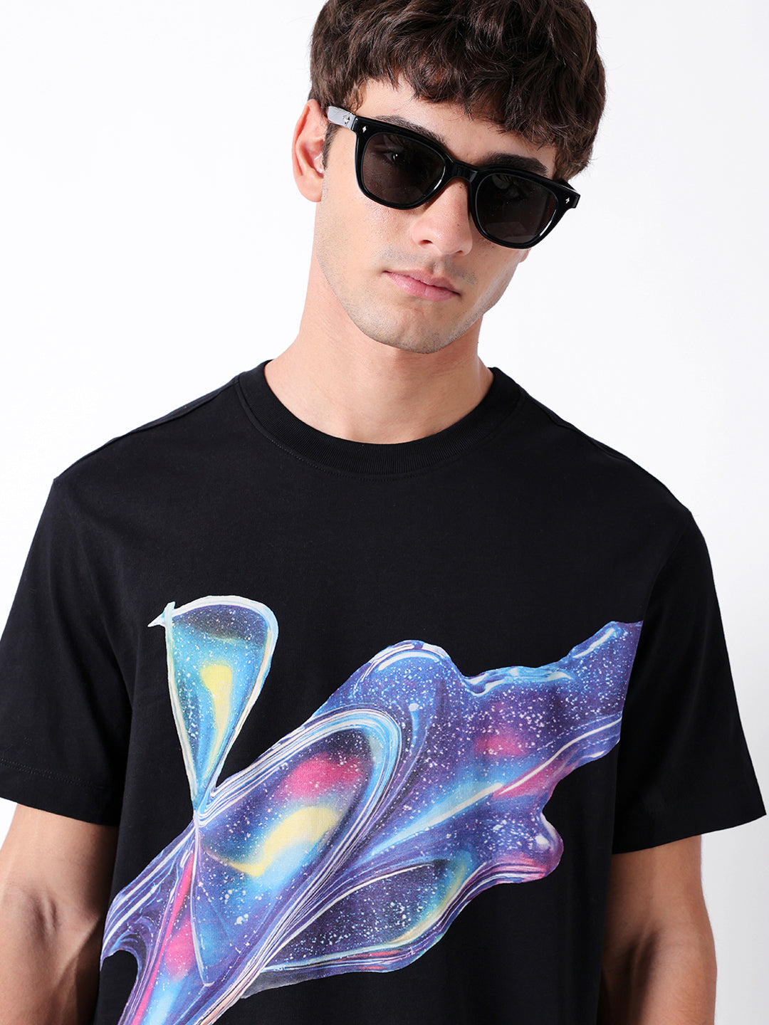 Men Black Graphic Cotton T-Shirt