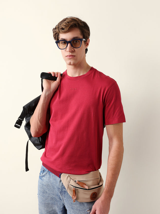 Men Pure Cotton Solid Round Neck Tshirt