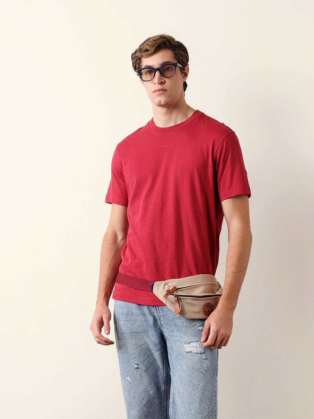 Men Pure Cotton Solid Round Neck Tshirt