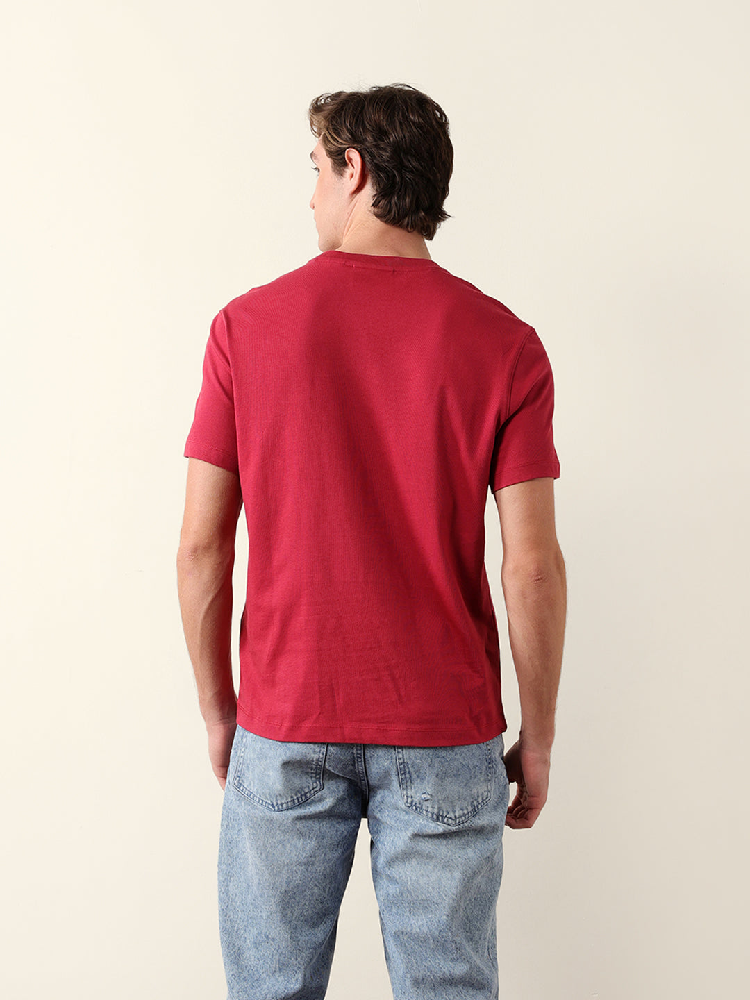 Men Pure Cotton Solid Round Neck Tshirt