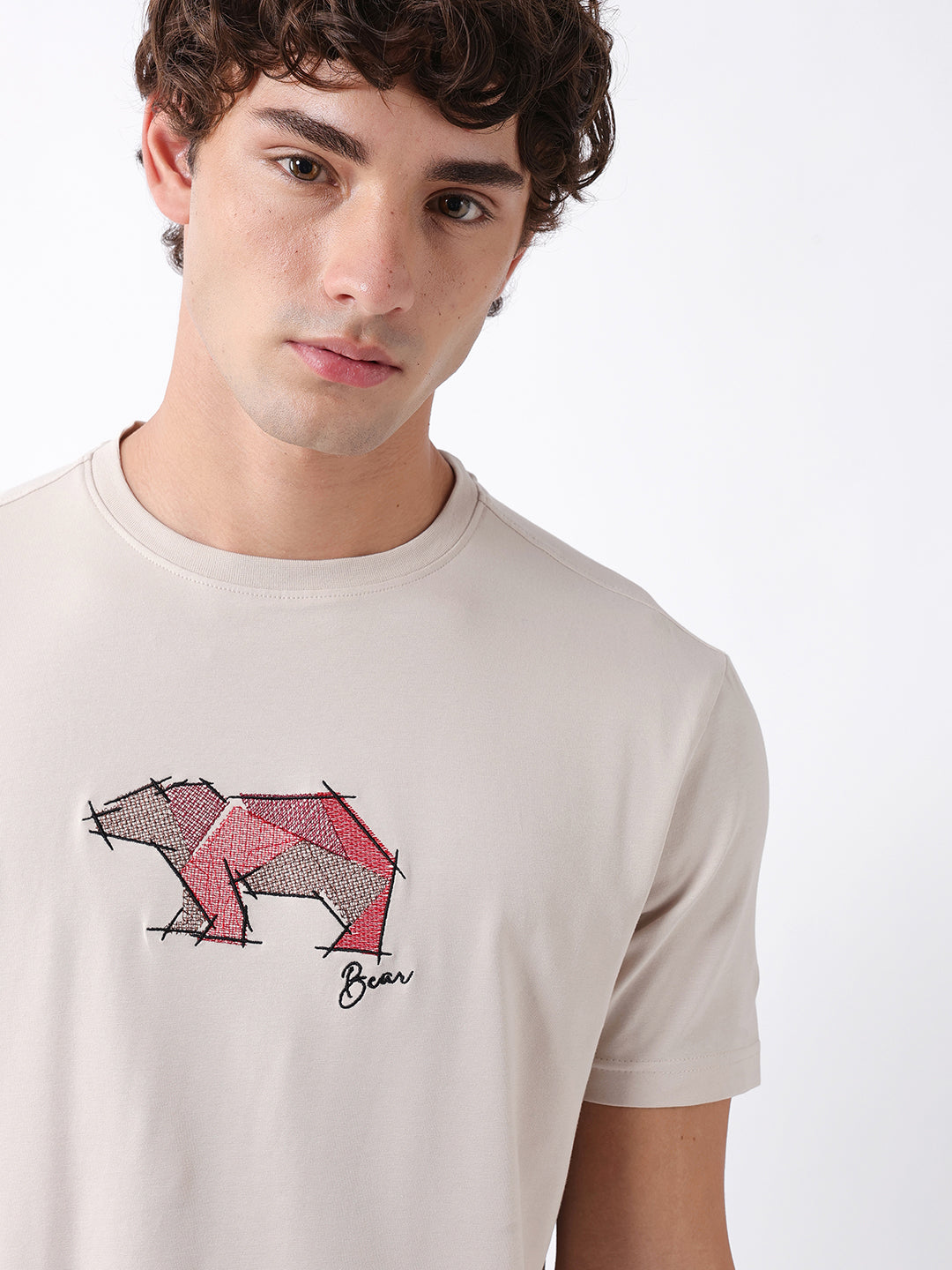 Men Beige Graphic Cotton T-Shirt