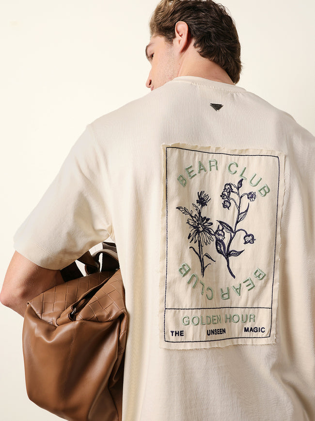 Men Cream Half Sleeve Oversize T-Shirt