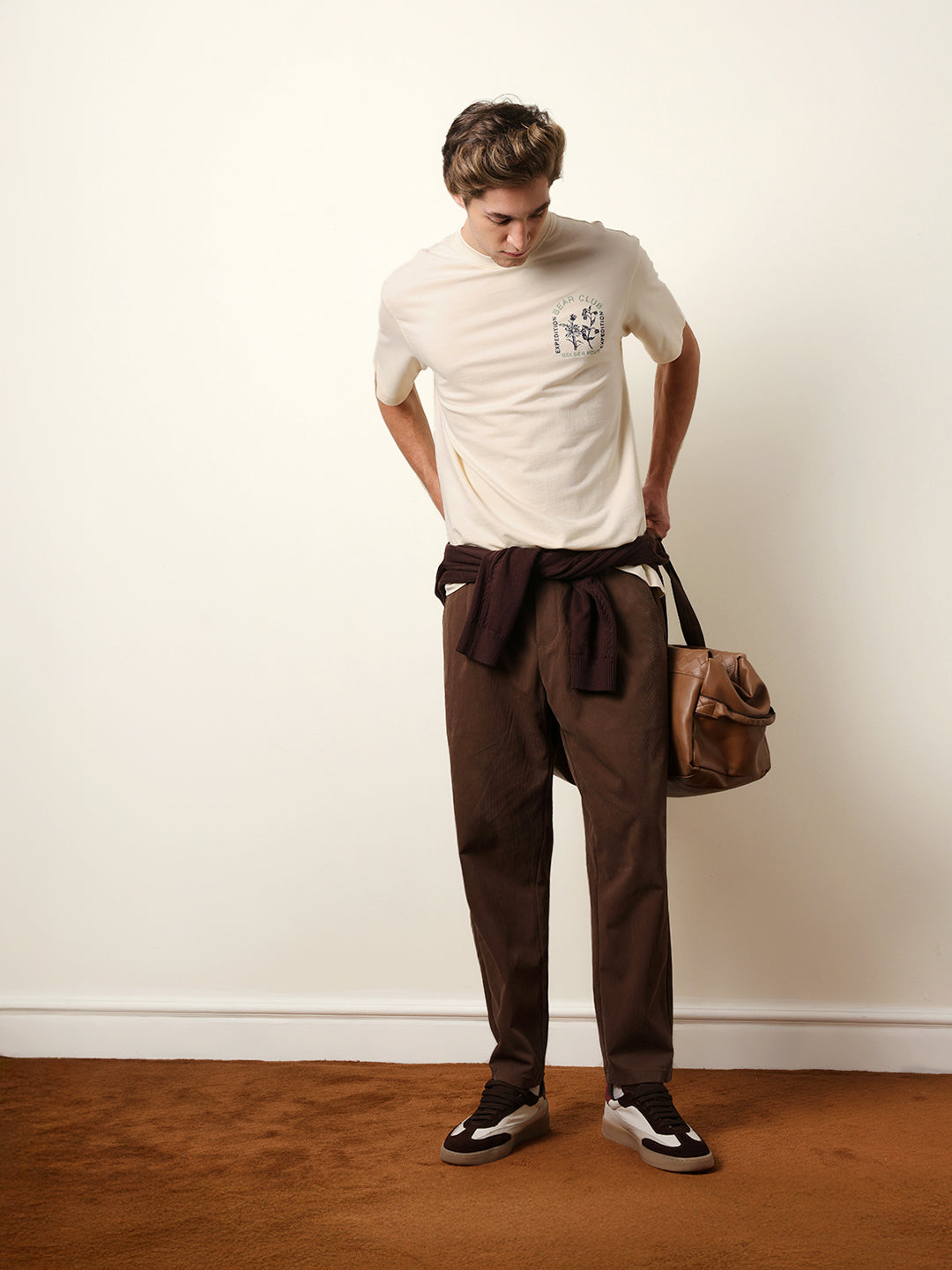 Men Cream Half Sleeve Oversize T-Shirt