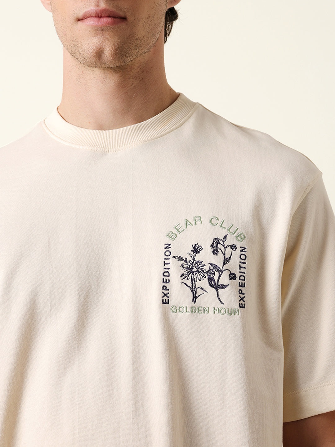 Men Cream Half Sleeve Oversize T-Shirt