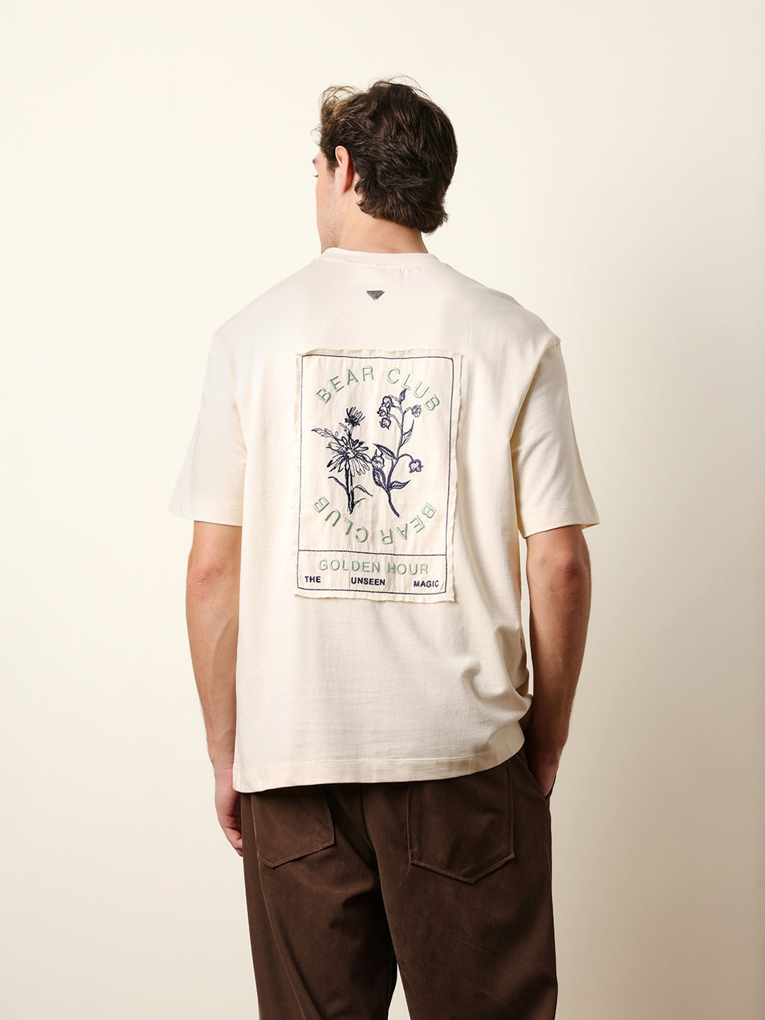Men Cream Half Sleeve Oversize T-Shirt