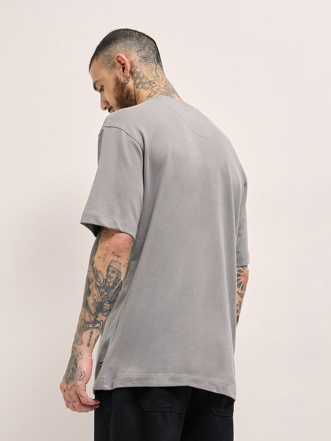 Men Grey Printed Oversized T-shirt