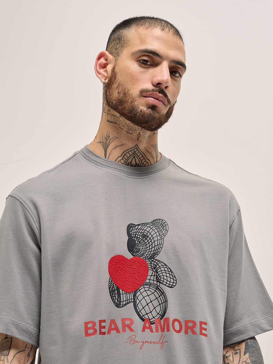 Men Grey Printed Oversized T-shirt
