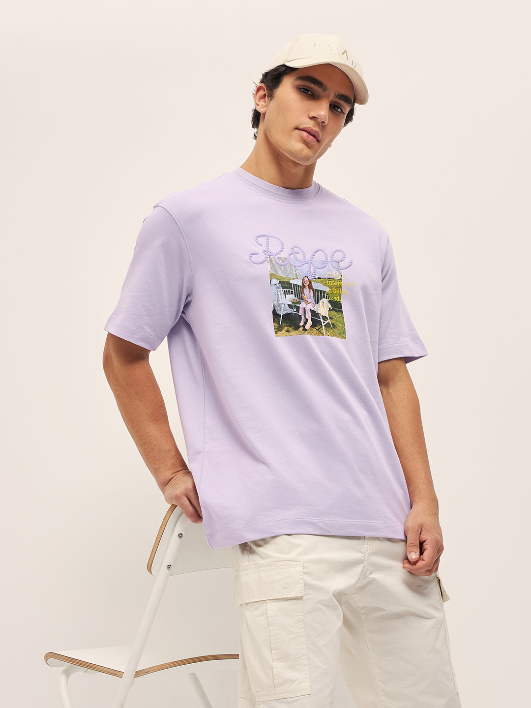 Men Purple 3D graphic Design Crew Neck Oversize T-Shirt