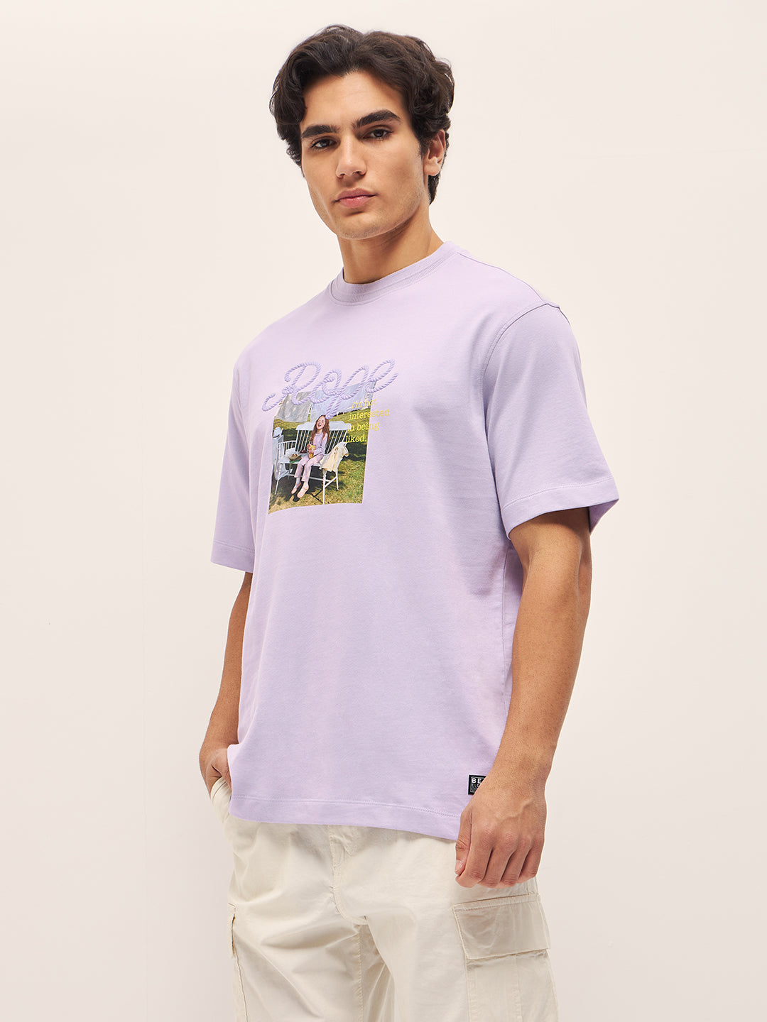Men Purple 3D graphic Design Crew Neck Oversize T-Shirt