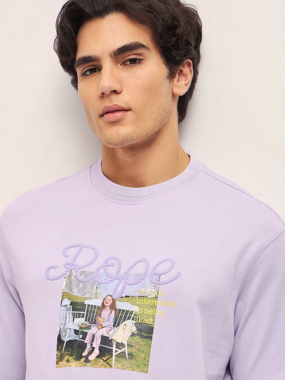 Men Purple 3D graphic Design Crew Neck Oversize T-Shirt