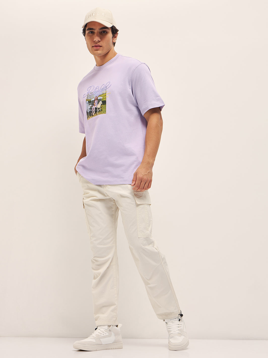Men Purple 3D graphic Design Crew Neck Oversize T-Shirt