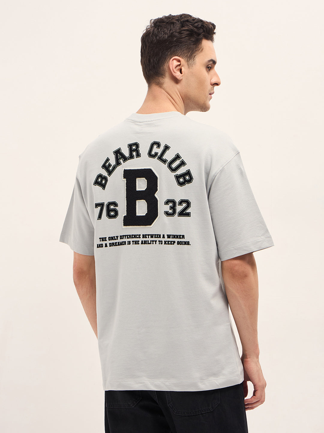Men Light Grey Bold Typography Graphic Print Crew Neck T-shirt