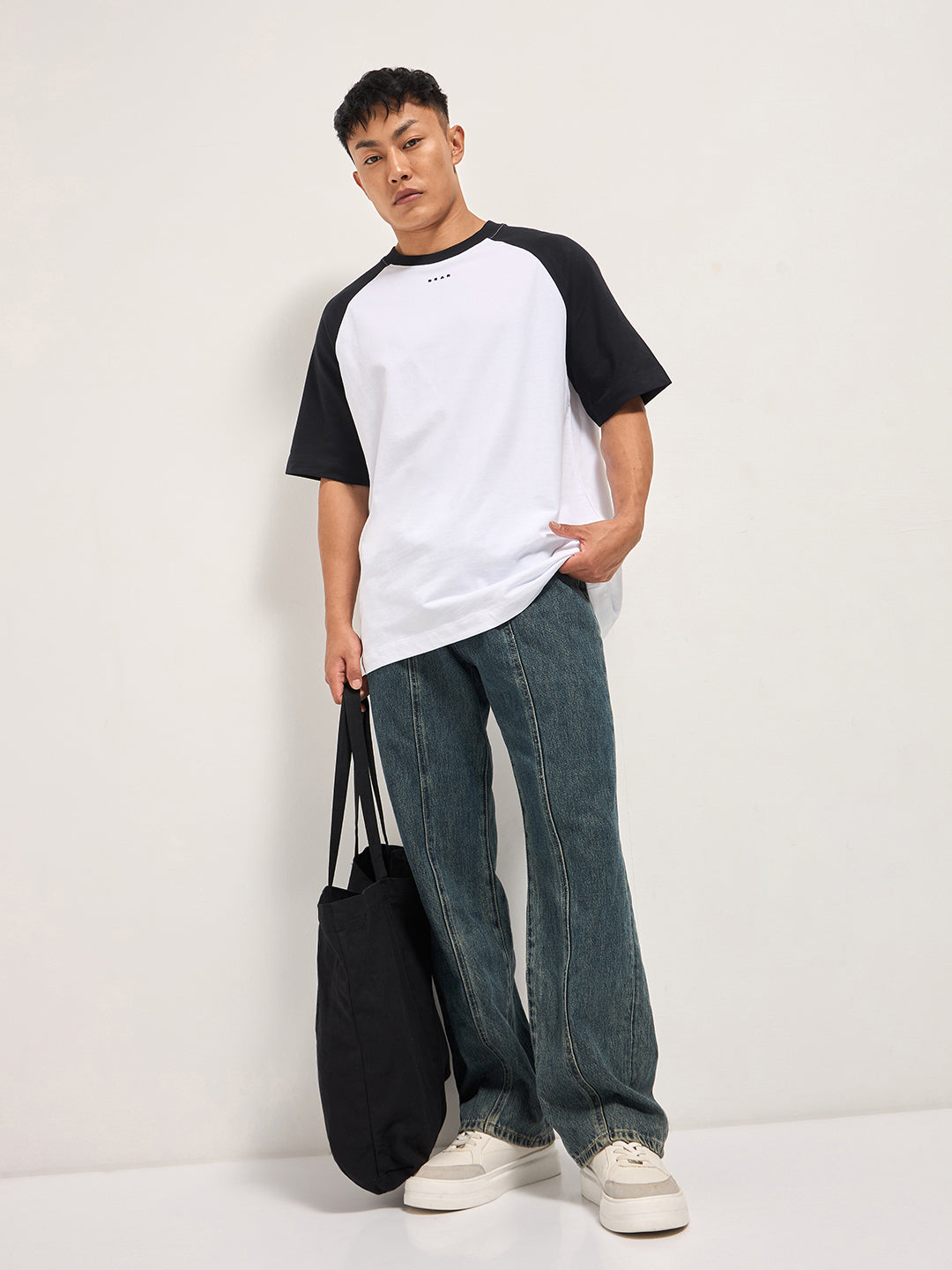 Men White Oversized Crew Neck T-Shirt