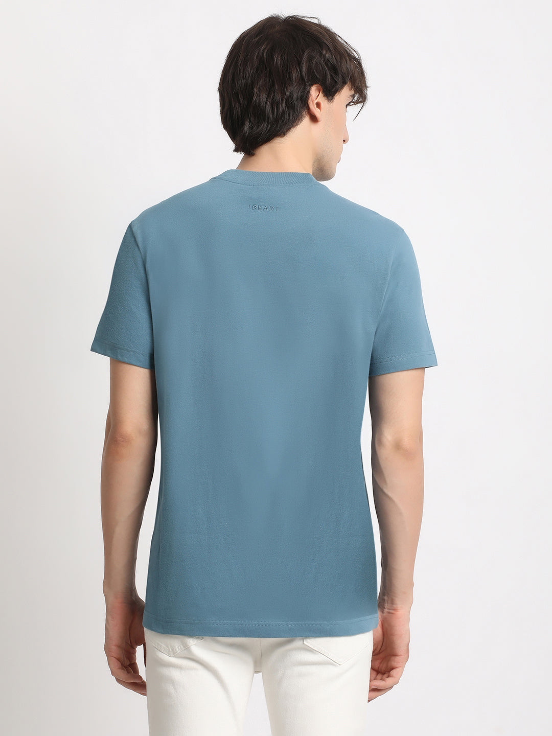 Men Blue Solid Regular Fit Round Neck T Shirt | The Bear House