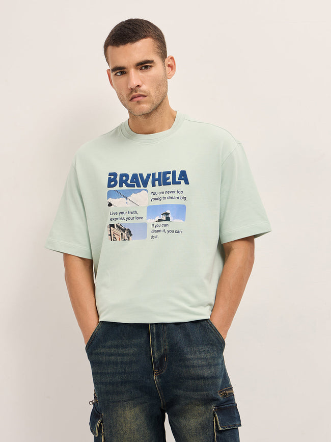 Men Mint Green Graphic Print