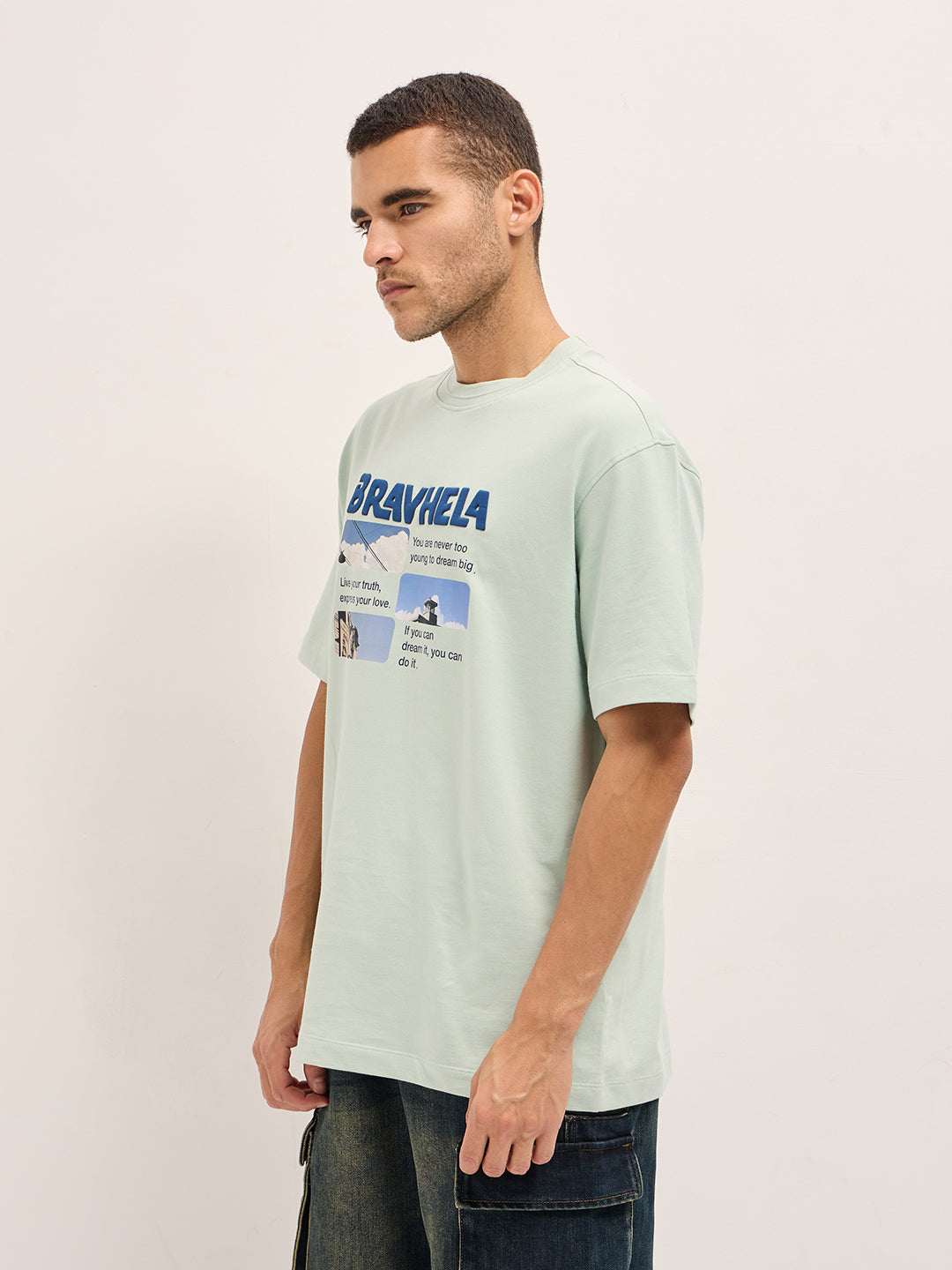 Men Mint Green Graphic Print