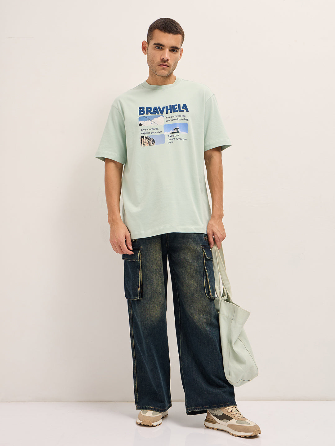 Men Mint Green Graphic Print