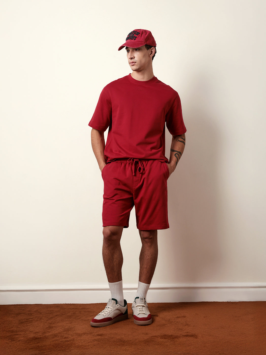 Men Red Half Sleeve Oversize T-Shirt