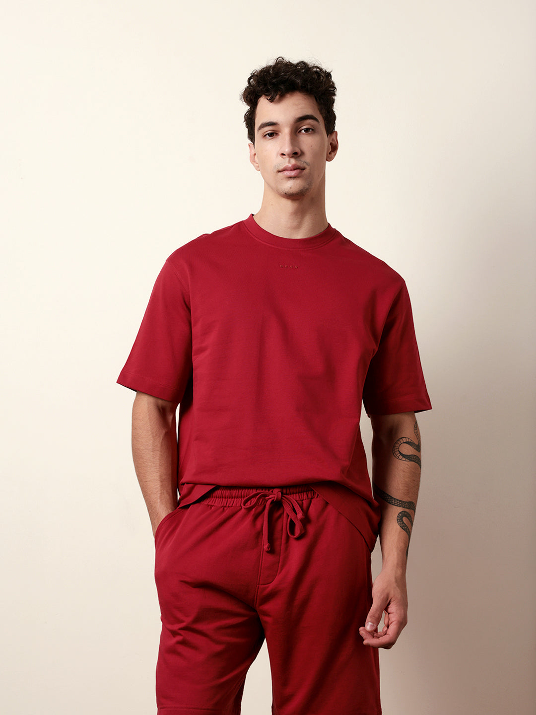 Men Red Half Sleeve Oversize T-Shirt