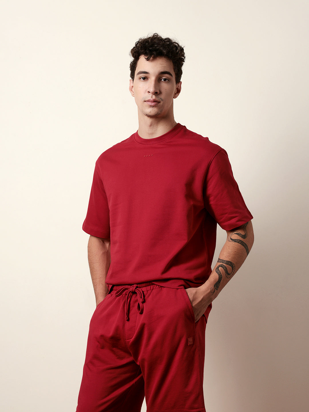 Men Red Half Sleeve Oversize T-Shirt
