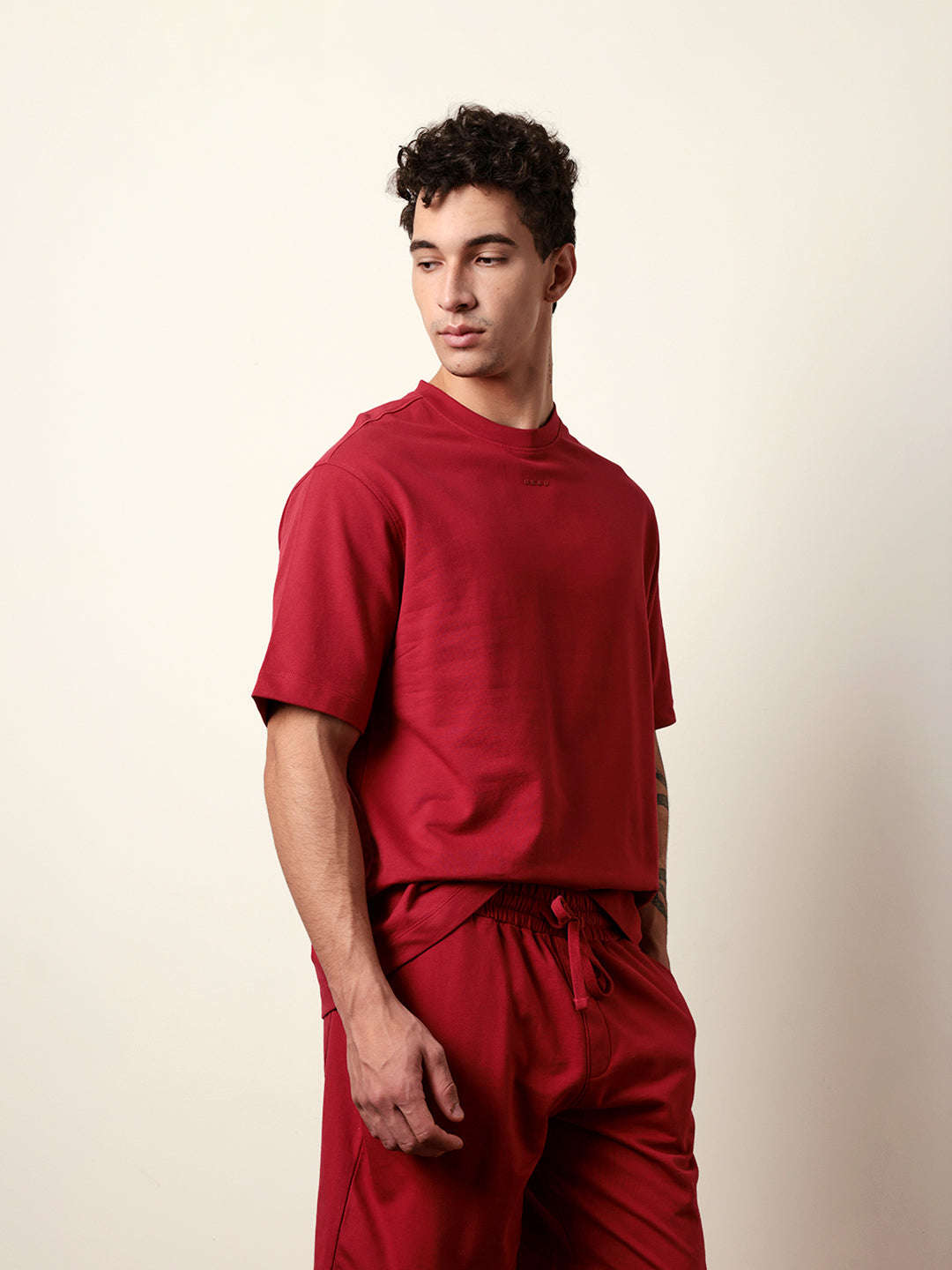 Men Red Half Sleeve Oversize T-Shirt