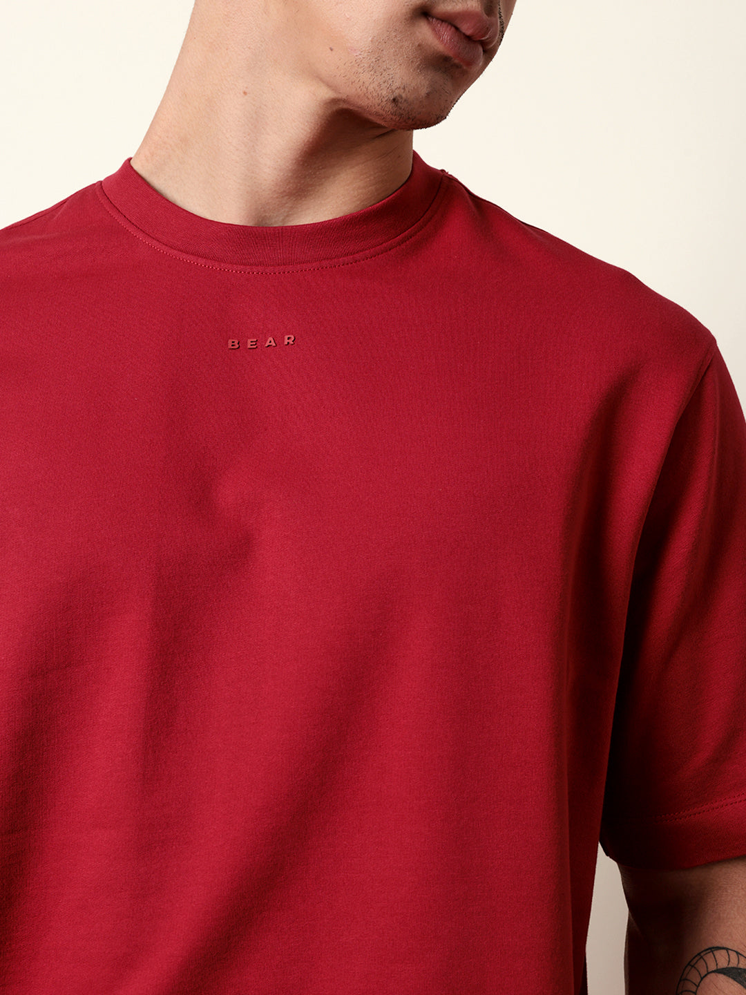 Men Red Half Sleeve Oversize T-Shirt