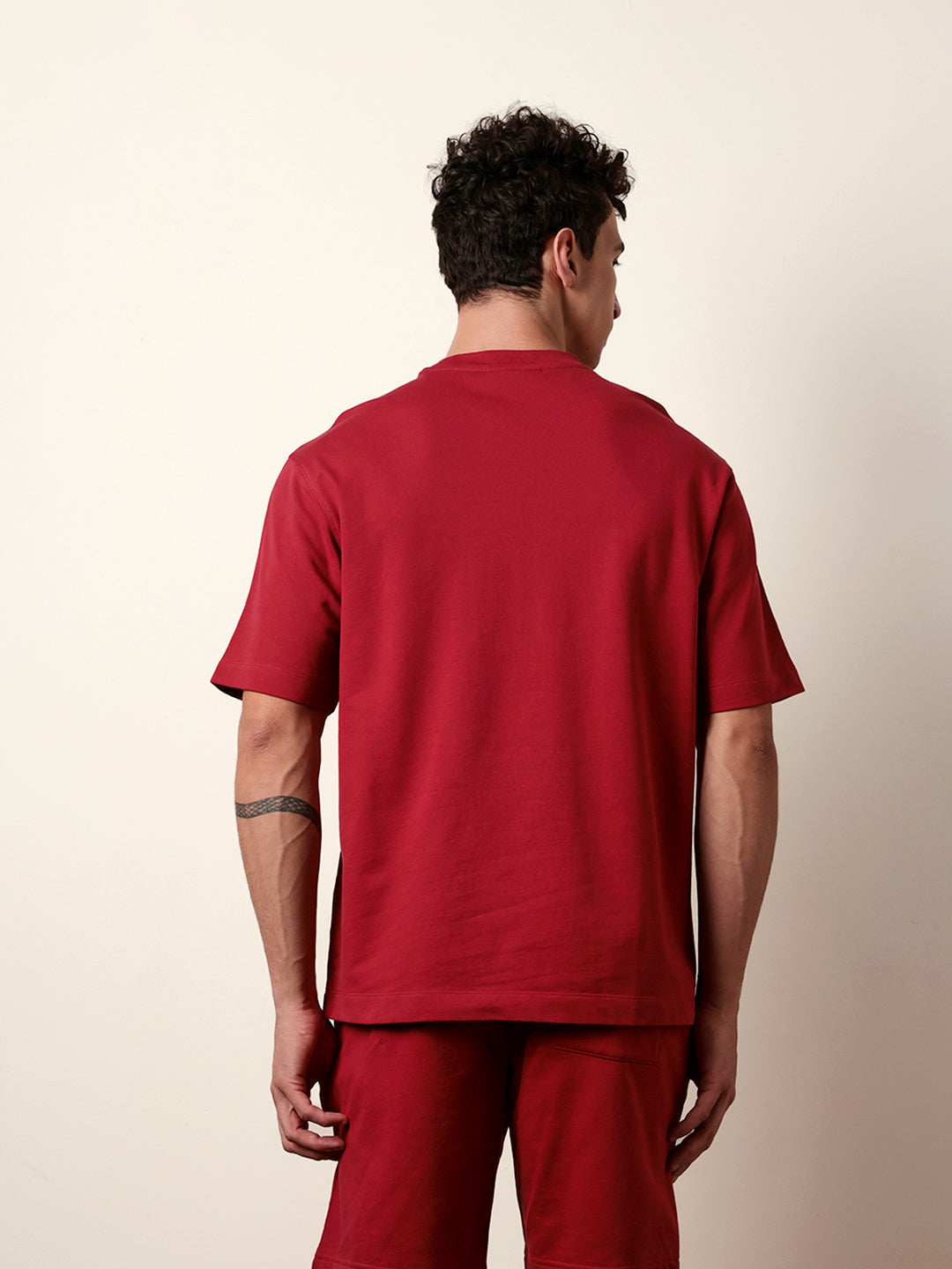 Men Red Half Sleeve Oversize T-Shirt