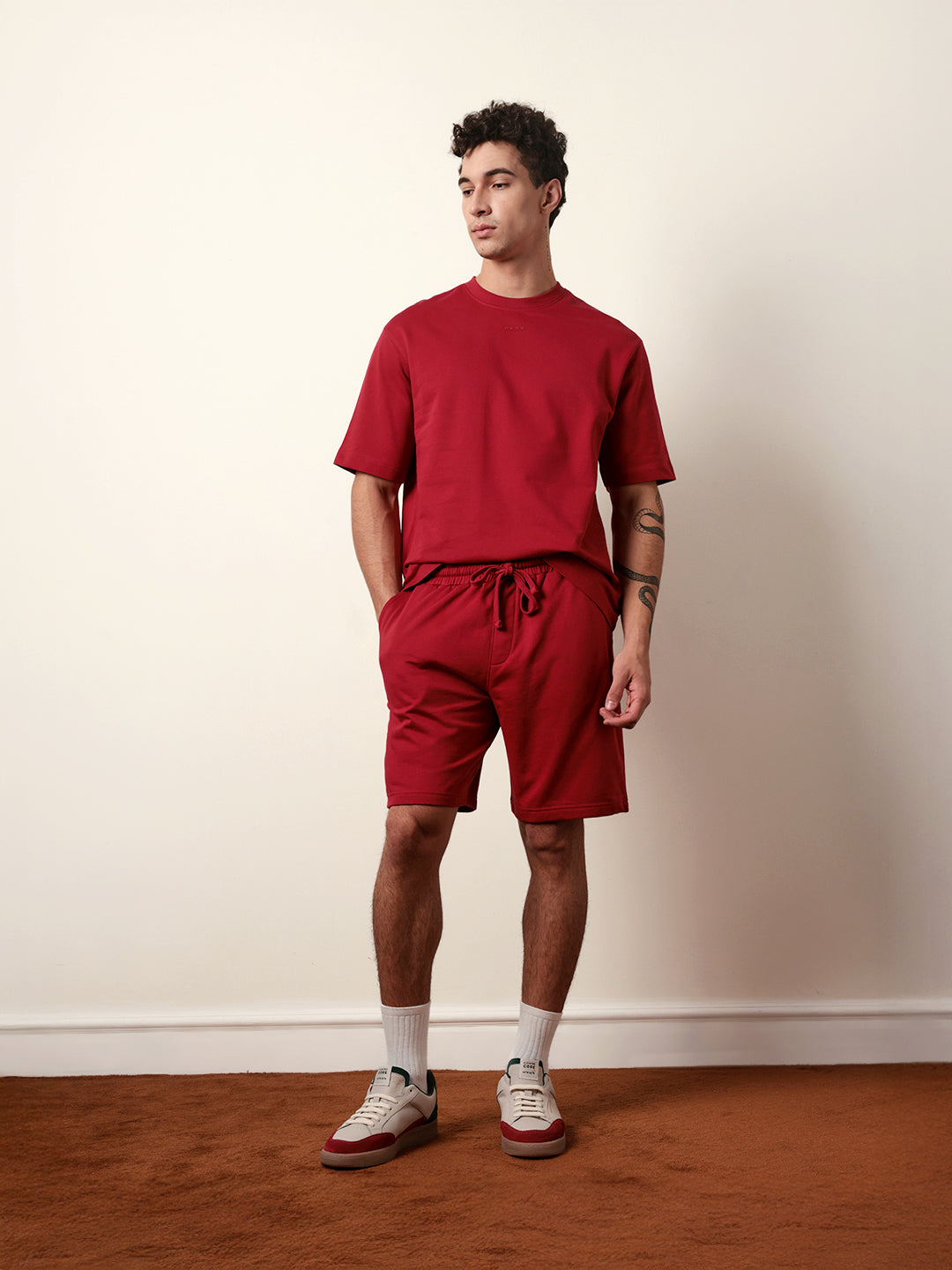 Men Red Half Sleeve Oversize T-Shirt
