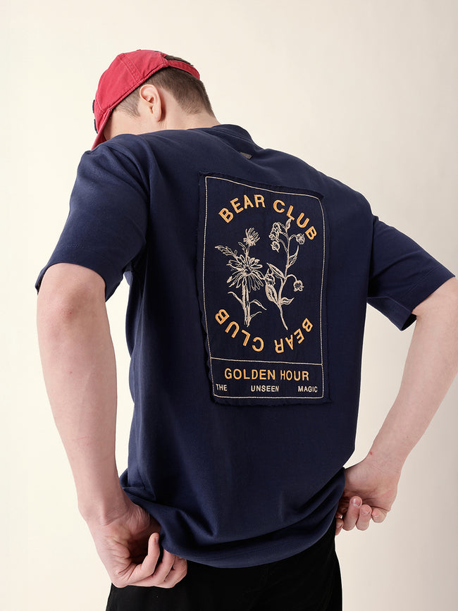 Men Blue Half Sleeve Oversize T-Shirt