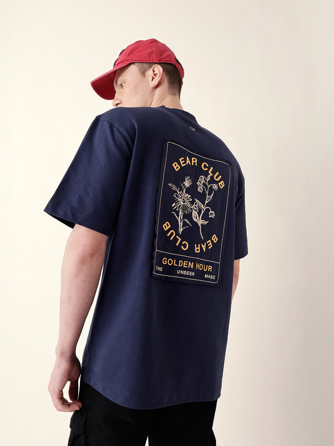 Men Blue Half Sleeve Oversize T-Shirt