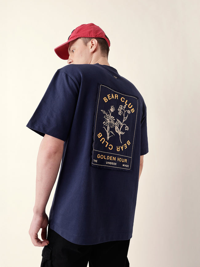 Men Blue Half Sleeve Oversize T-Shirt