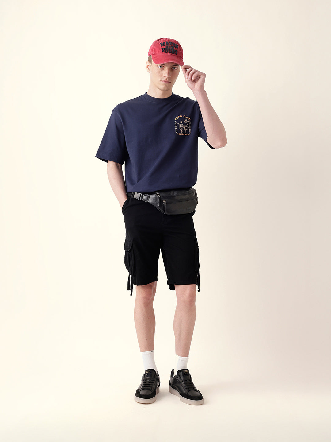 Men Blue Half Sleeve Oversize T-Shirt
