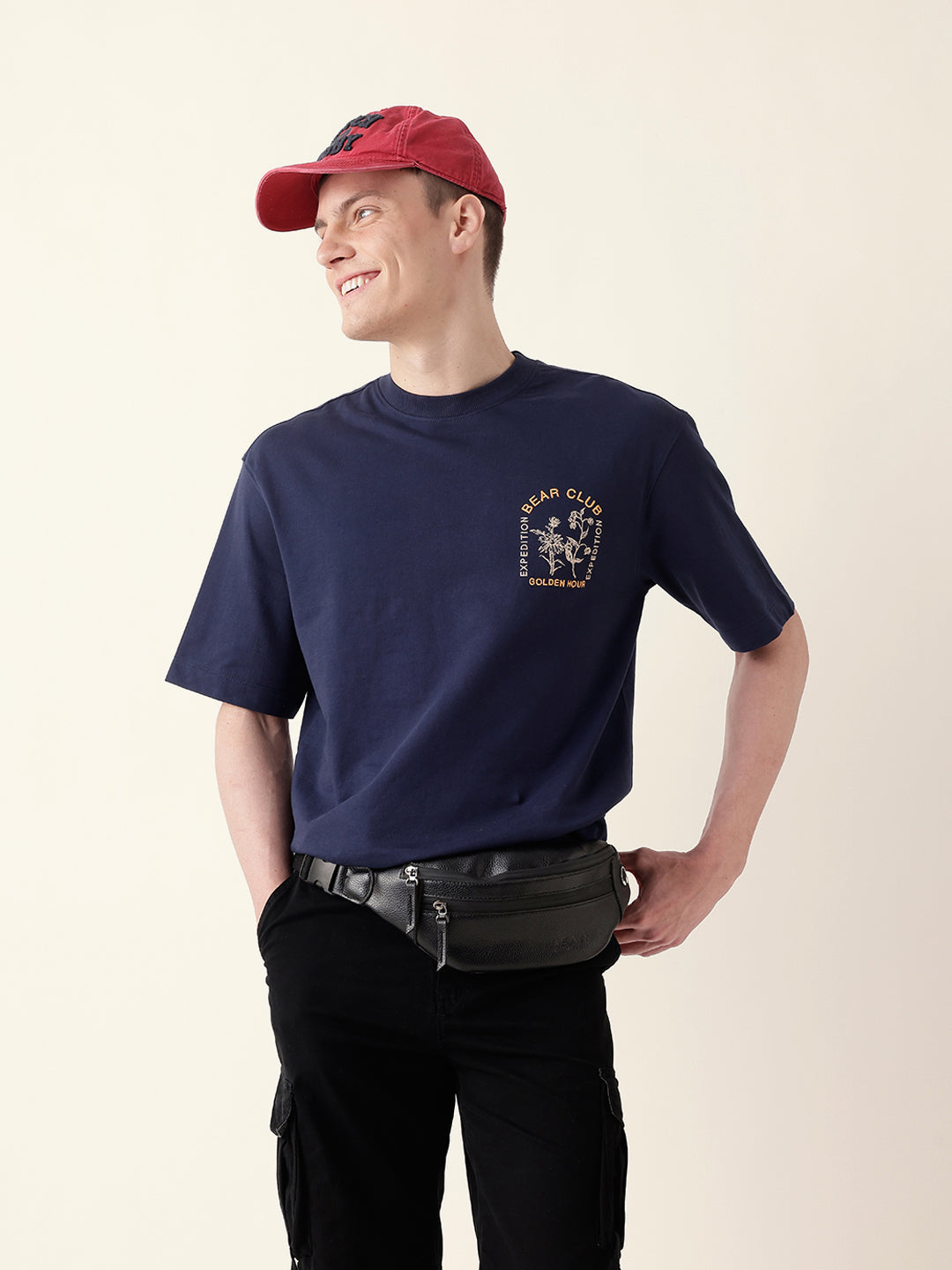 Men Blue Half Sleeve Oversize T-Shirt