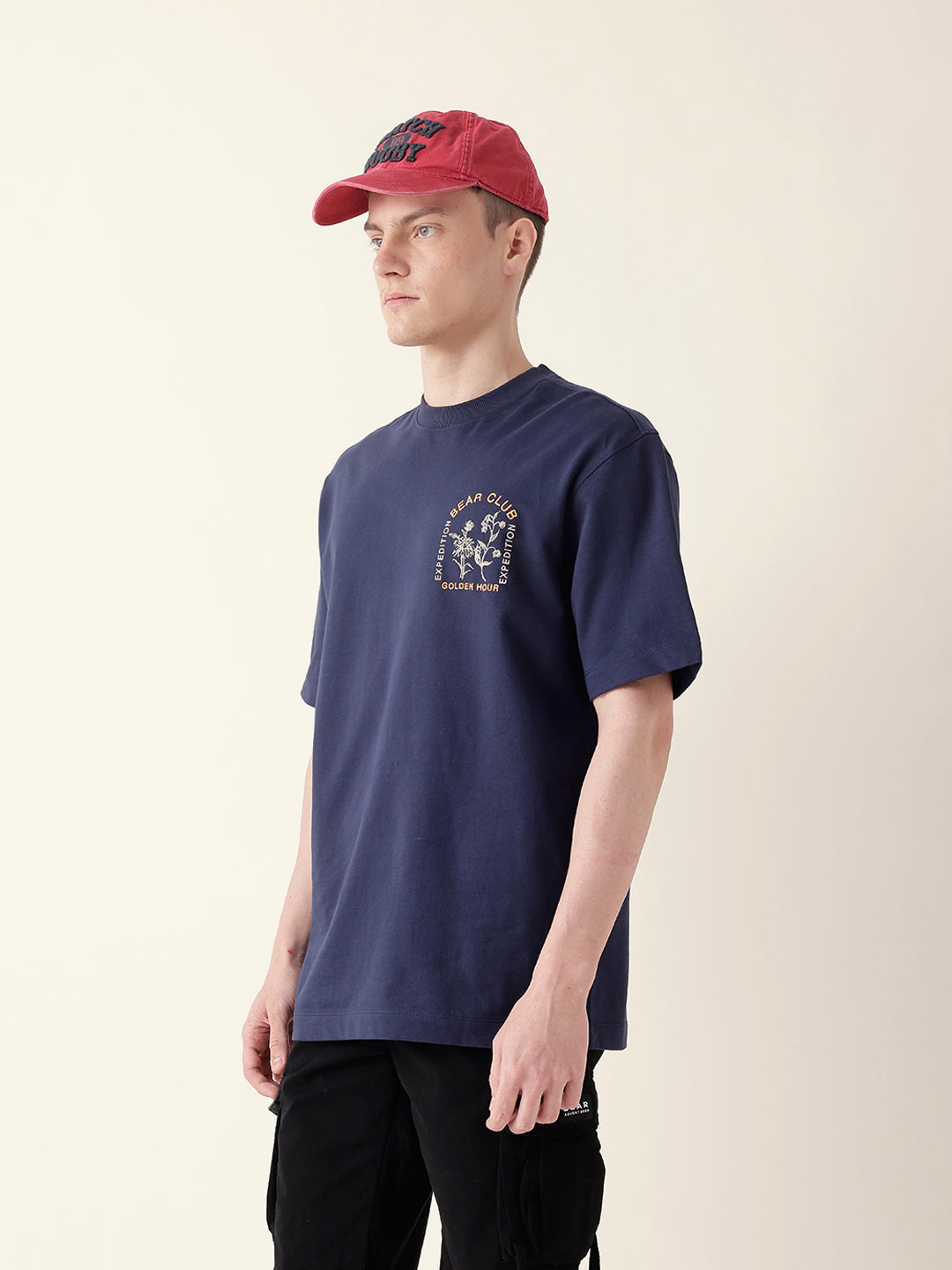 Men Blue Half Sleeve Oversize T-Shirt