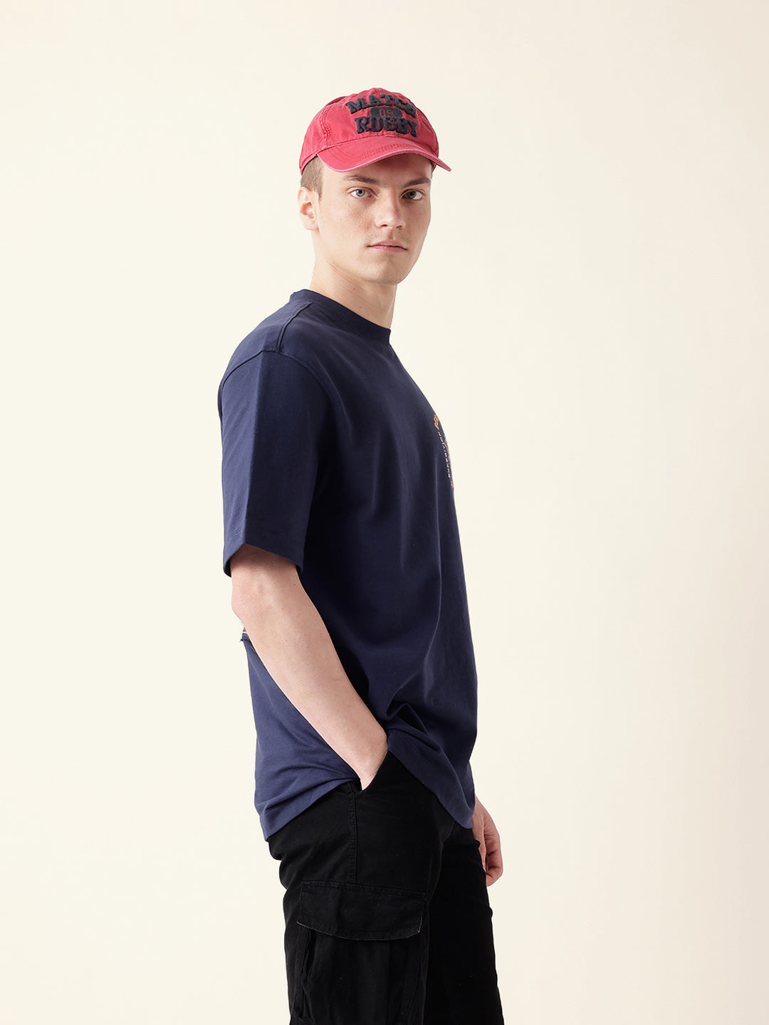 Men Blue Half Sleeve Oversize T-Shirt